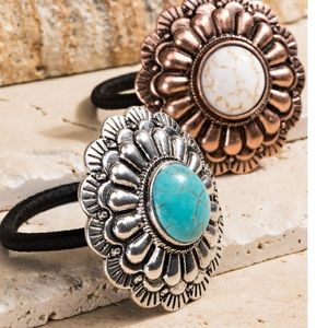 Turquoise and silver boho natural stone hair tie